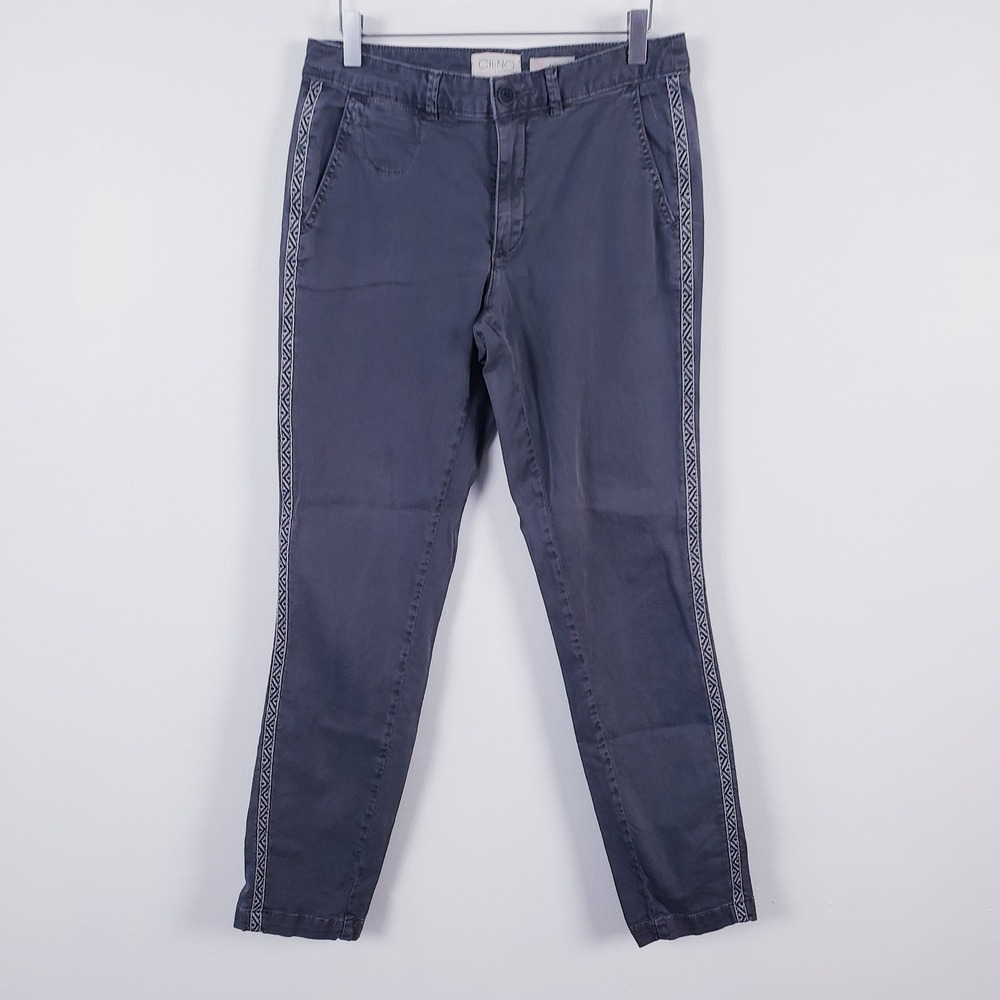 Anthropologie Chino Relaxed Pants Gray Embroidered Side Stripe Womens Size27